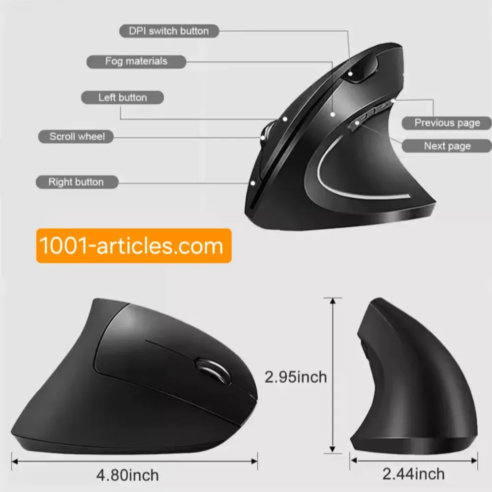 Souris verticale ergonomique sans fil 2.4 GHZ, 06 boutons.