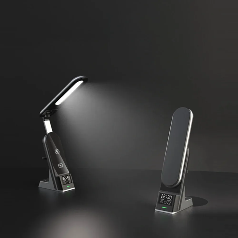 Réveil Multifonction Lampe de Table LED 15W Support de Chargeur sans Fil