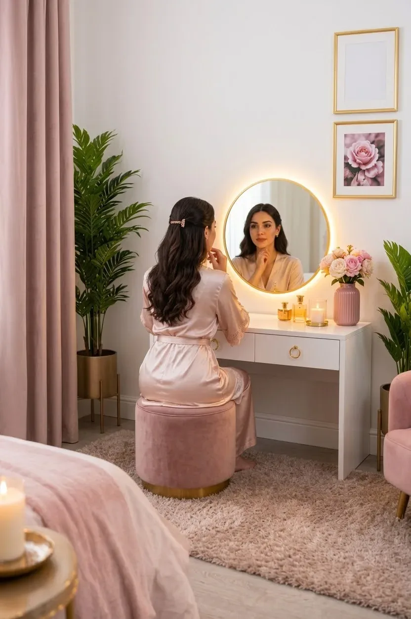 👆 كوافوز عصري ( 80×30 سنتم )مع مرآة LED مضيئة (65×65 سنتم ) ✨️🪞 | أناقة وترتيب في قطعة واحدة ✨️.