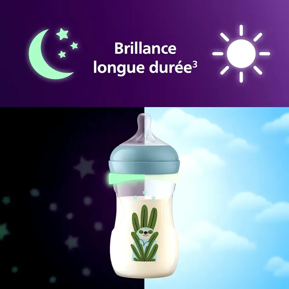 Biberon nuit Natural Response – bouteille 260 ml avec tétine à débit moyen (débit 3)