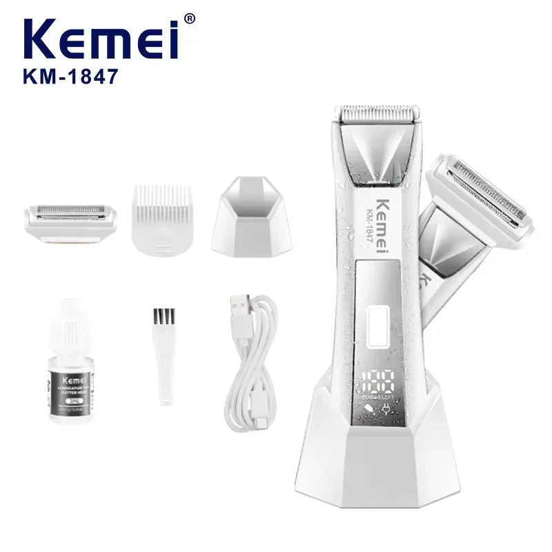 Kemei KM-1847 Tondeuse 2 en 1 pour corps et zones sensibles