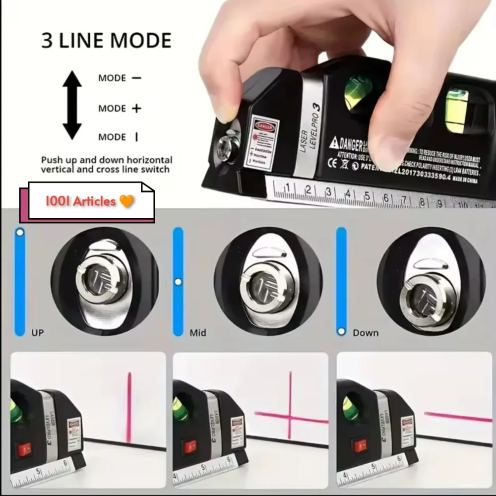 Niveau Laser Polyvalent et Multifonctions, lignes simples ou croisés, ruban métrique de 2.5m
