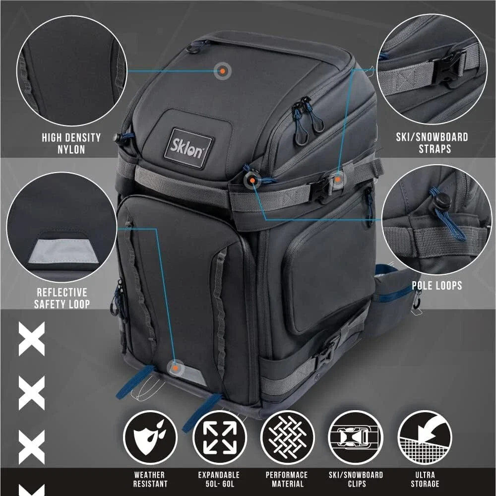 Sac à dos Sklon pour chaussures de ski , extensible 55-65 litres - étanche pour les voyages
