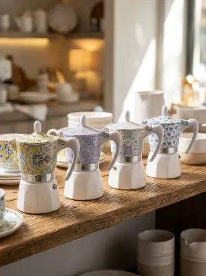 ☕ Cafetière Italienne Moka en Céramique - Motifs Carreaux de Ciment