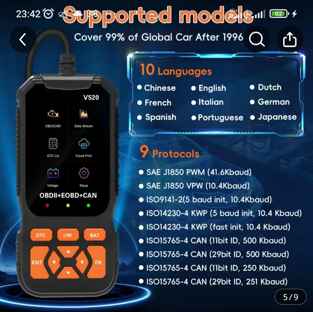 Scanner OBD 2 v520/2026