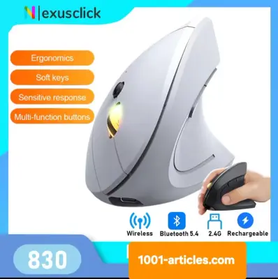 Souris verticale sans fil Bluetooth et RF 2.4GHz, Rechargeable, Ergonomique.