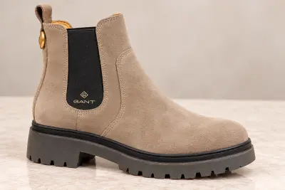 GANT – Chelsea Boots Femme en Suède Beige à Semelle Crantée
