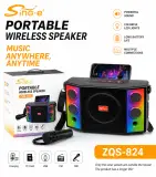 ZQS-824 Nouveau produit, enceintes basses 2 en 1, enceinte portable sans fil, double enceinte, lumière LED RGB, Bluetooth avec effet RGB