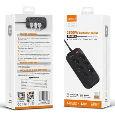 Power Strip  6 AC Outlets EU  SE6403