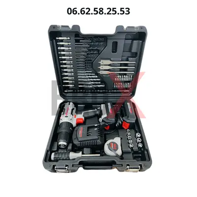 Visseuse Perceuse à Percussion Sans Fil 2 Batteries 20v 2Ah avec Kit d’outils et d’accessoires 62Pcs CROWN CT21102H-2-(62) EK