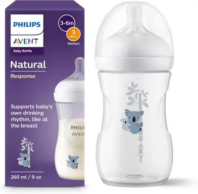 Philips Avent Biberon à Réponse Naturelle de 260 ml, sans BPA pour les bébés de 1 mois et +, motif koala