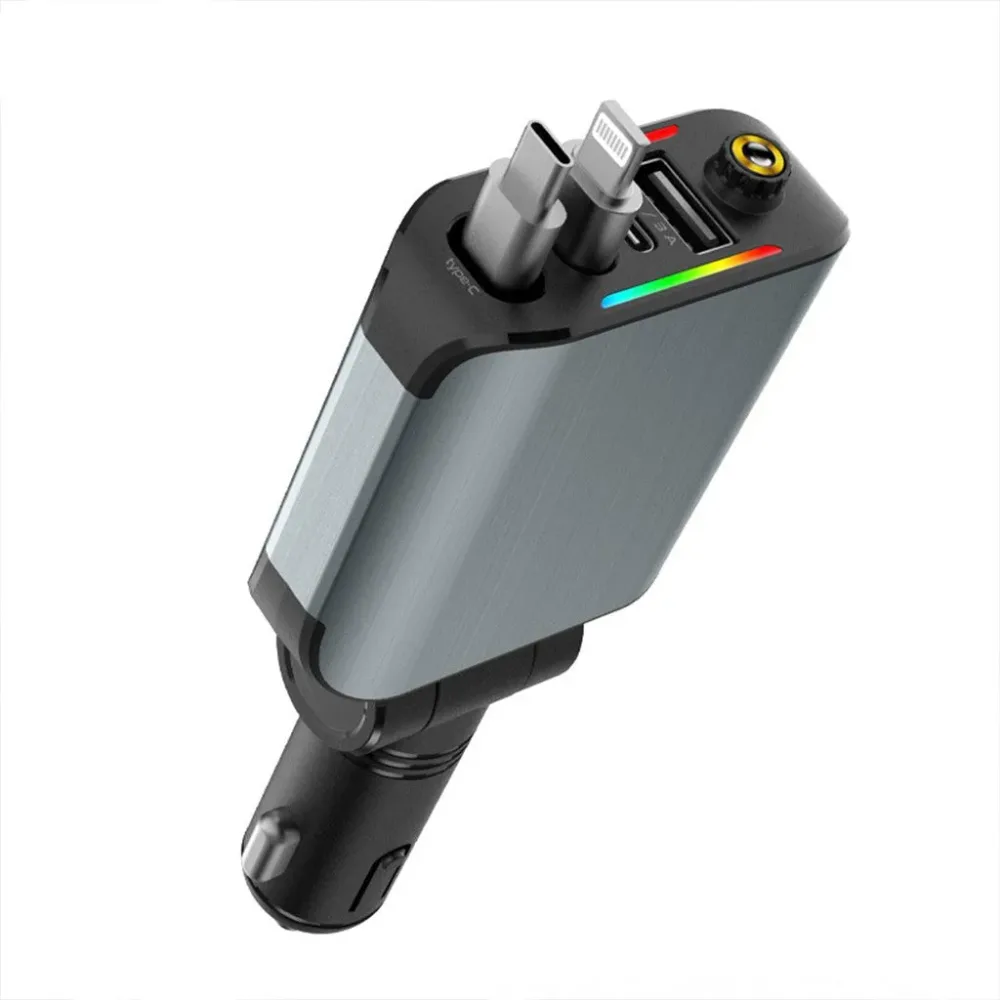 Chargeur Voiture 4en1 Rétractable 120W avec toit Starlight pour téléphones iOS et Android- شاحن سيارة متعدد المنافذ