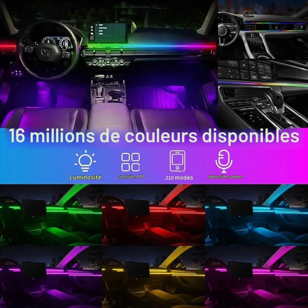 More Colorfull Éclairage d'Ambiance LED Intérieur Voiture RGB et Fibre Optique - إضاءة داخلية للسيارة مع ألياف ضوئية
