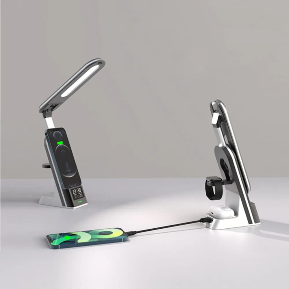 Réveil Multifonction Lampe de Table LED 15W Support de Chargeur sans Fil