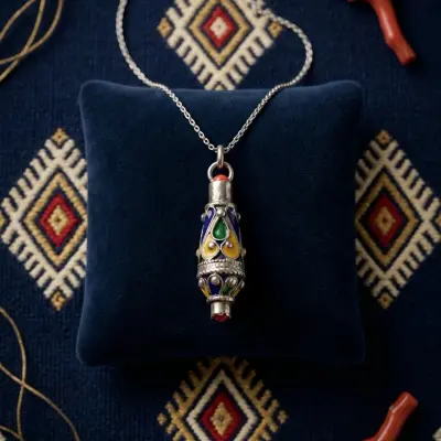 Pendentif Kabyle Tagmourt en Argent & Émail Maillechort