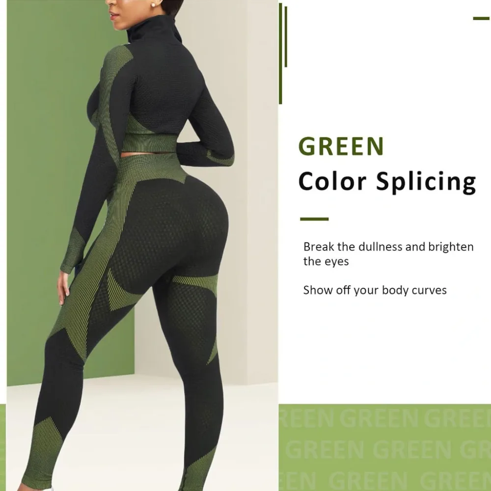 Ensembles d'entraînement pour femmes - Tenue de gymnastique sans couture à 2 pièces Vert