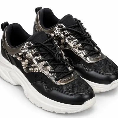 Sneakers Femme Claudia Ghizzani – Noir & Argent – Semelle Blanche – Taille 38