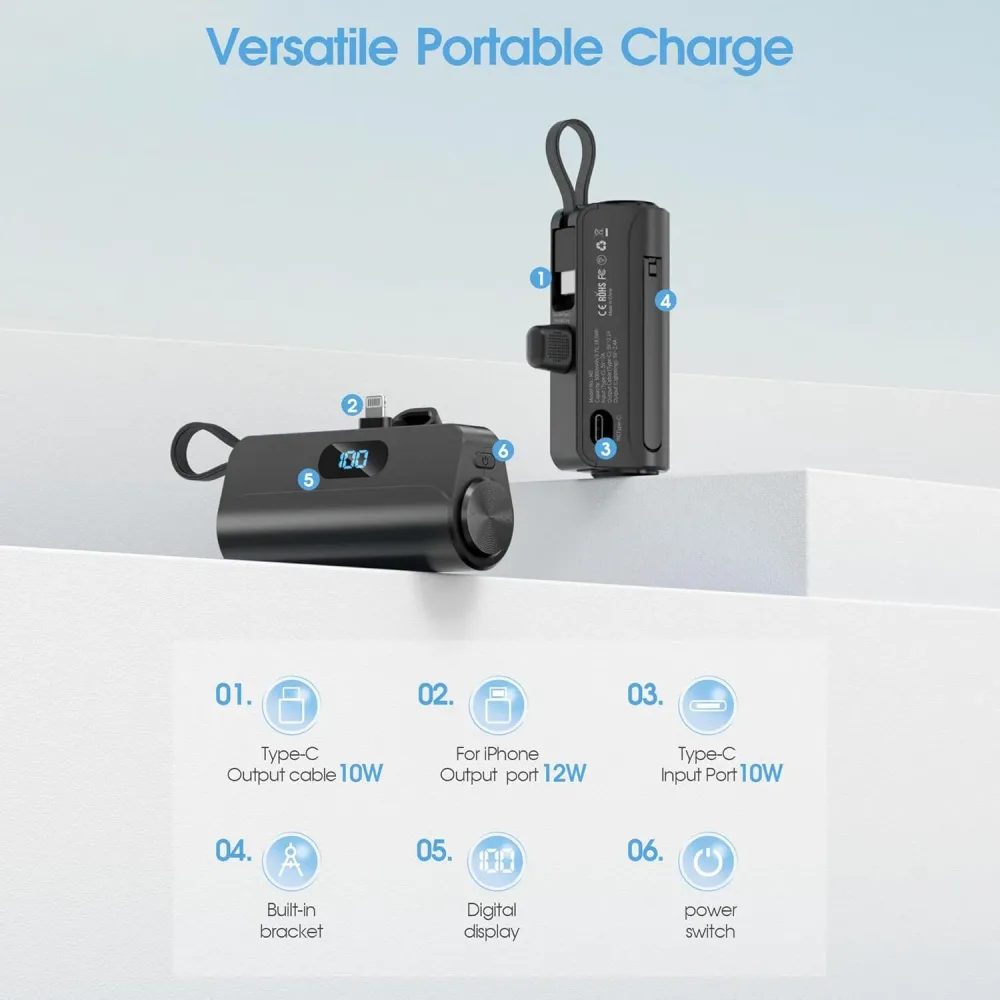 Mini Power Bank Portable Anker 10W 5000mAh avec Connecteur Direct - باور بانك مصغر ومحمول
