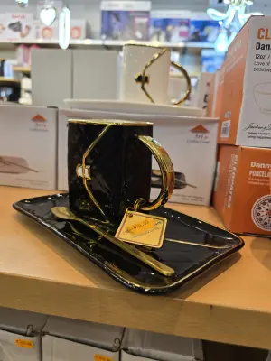 Tasse "Art Collection" avec Soucoupe et Cuillère – Finition Or