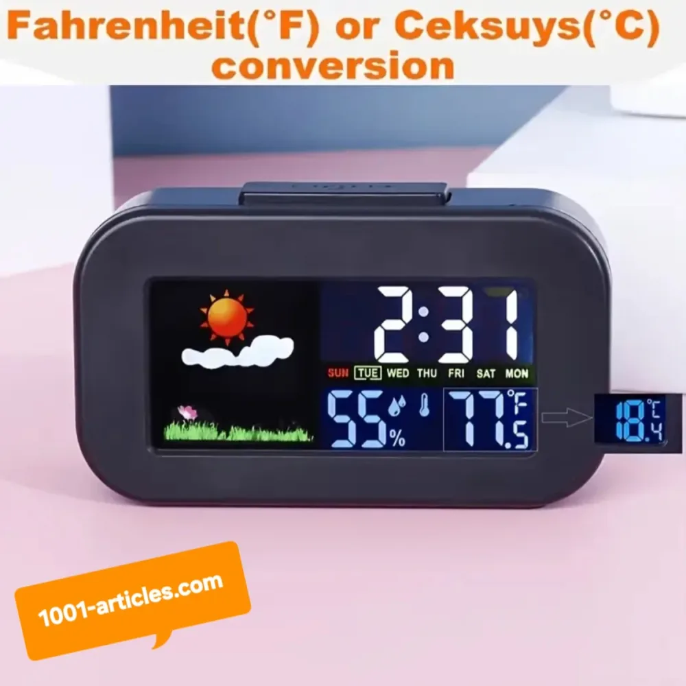 Horloge / Réveil avec Prévisions Météo et Rétroéclairage LED Coloré