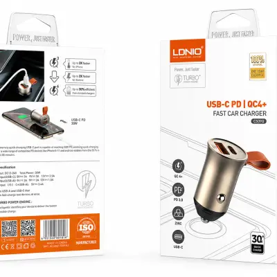 30W ULTRA Mini Zinc Alloy Shell Car Charger C509Q