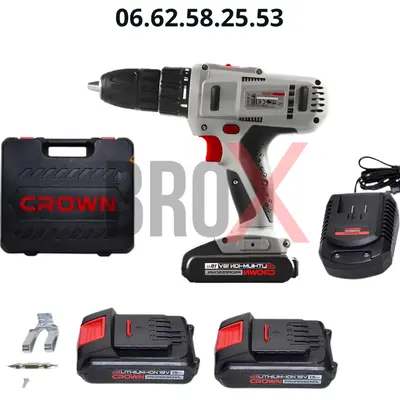 Perceuse Visseuse sans fil 13mm 18V 2 Batteries 1.5AH avec valise CROWN CT21056LM-1.5-BMC