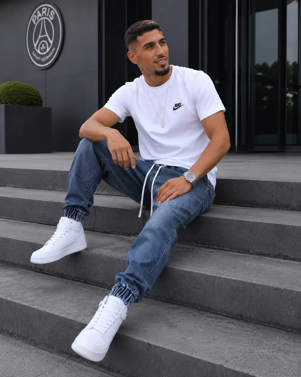 blue denim jogger pants