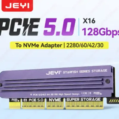 JEYI M.2 NVMe to PCle 5.0 Expansion Card PCle X4/X8/X16 Card 128Gbps Backward Compatible with PCle 4.0/3.0 for Win/Linux/Moc Os