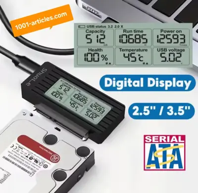 Adaptateur USB-SATA, USB 3.2, LCD, pour Disque Dur SSD et HDD 2.5 pouces.