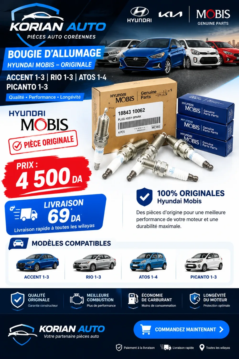 ✅ BOUGIE D ALLUMAGE ACCENT1-3-RIO1-3-ATOS1-4-PICANTO1-3 MOBIS ORG