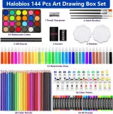 Coffret d'Art Deluxe 144 Pièces avec Mallette Portable - علبة أدوات الرسم والتلوين الفاخرة 144 قطعة داخل حقيبة