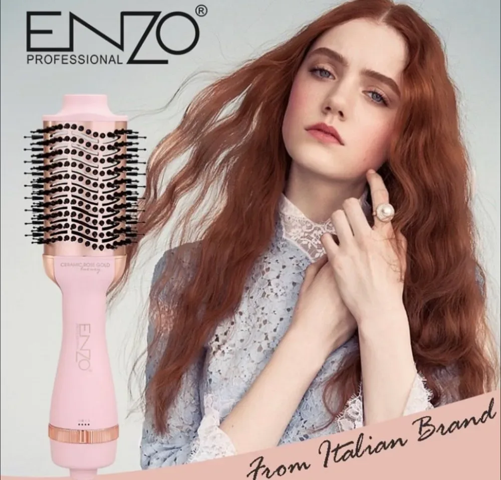 فرشاة التصفيف الحرارية ENZO 2 في 1 (Rose Gold/Gold Dryer Brush)