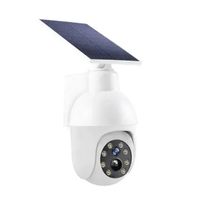 كاميرا مراقبة ذكية تعمل بالطاقة الشمسية بتقنية LED، مزودة بخاصية استشعار حركة الإنسان، وإضاءة زخرفية للحدائق، حاصلة على تصنيف IP65.