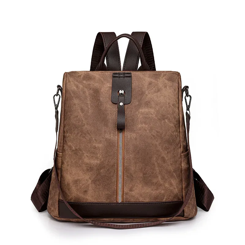 Sac à Dos Femme Antivol en Tissu Vintage avec Fermeture Arrière SACKDS39GR - حقيبة ظهر نسائية كاجوال متعددة الاستخدامات