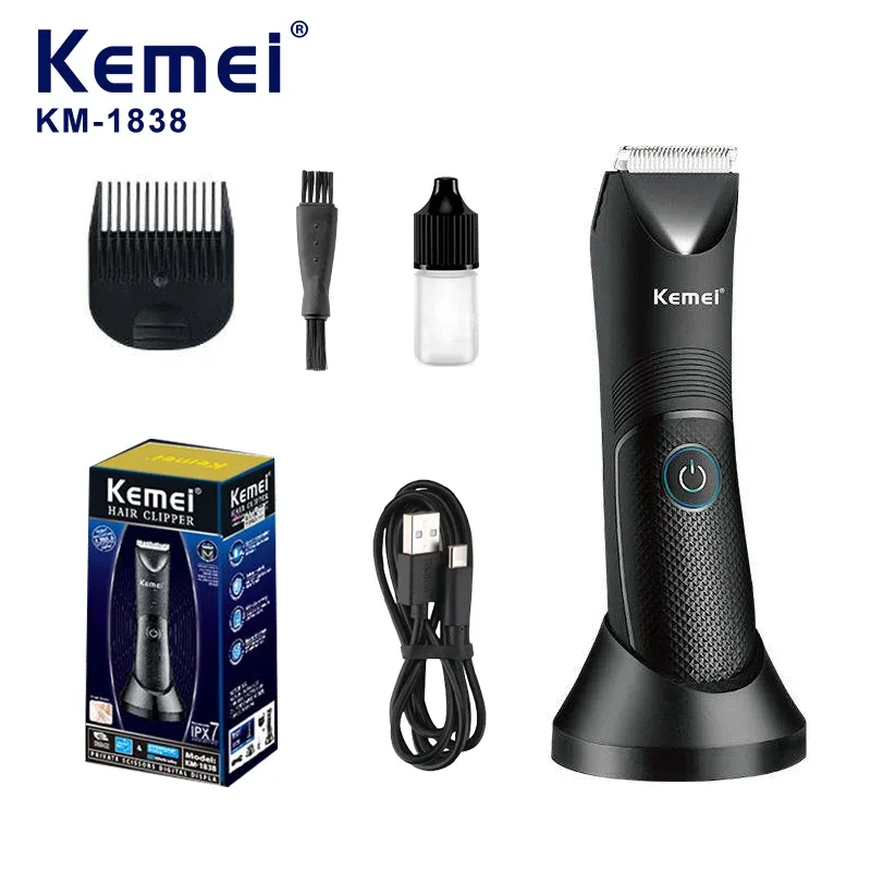 Kemei KM-1838 Tondeuse rechargeable USB Type-C étanche IPX7