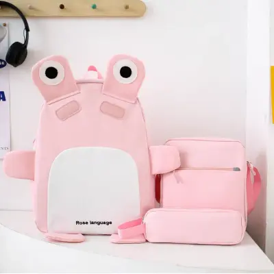 Sac à Dos Scolaires Enfant 3 en 1 Motif Grenouille Rose Language Style Dos Kawaii Rose SACKDS32RS - طقم حقائب مدرسية للأطفال 3 في 1 بتصميم الضفدع اللطيف