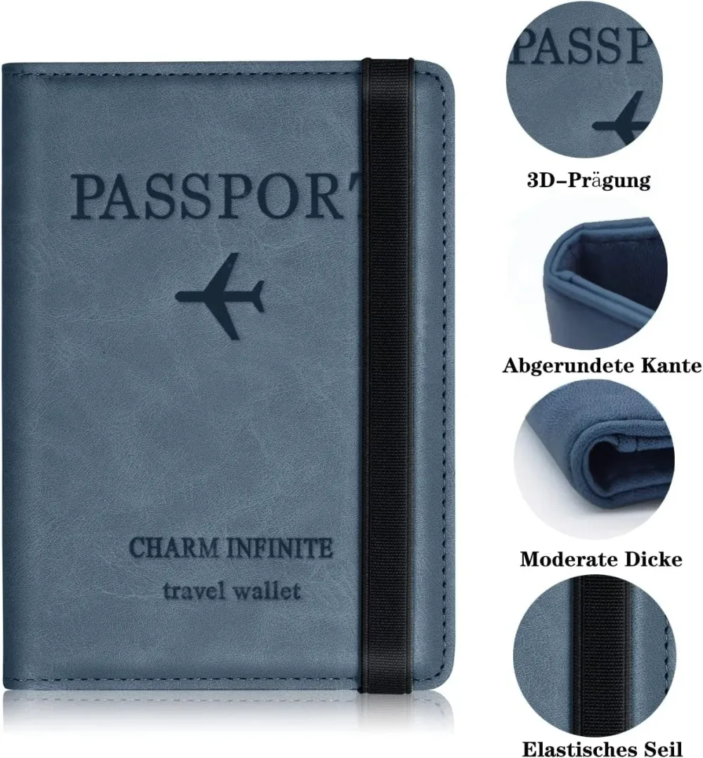 Porte-passeport en cuir à bande élastique - حافظة جواز سفر جلدية مزودة بشريط مطاطي