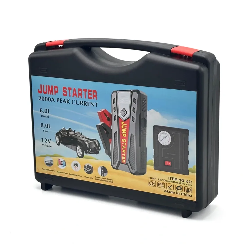 Jump Starter et Compresseur d'Air 2-en-1 pour Voitures - حقيبة جهاز تشغيل السيارة ومنفاخ هواء متكامل