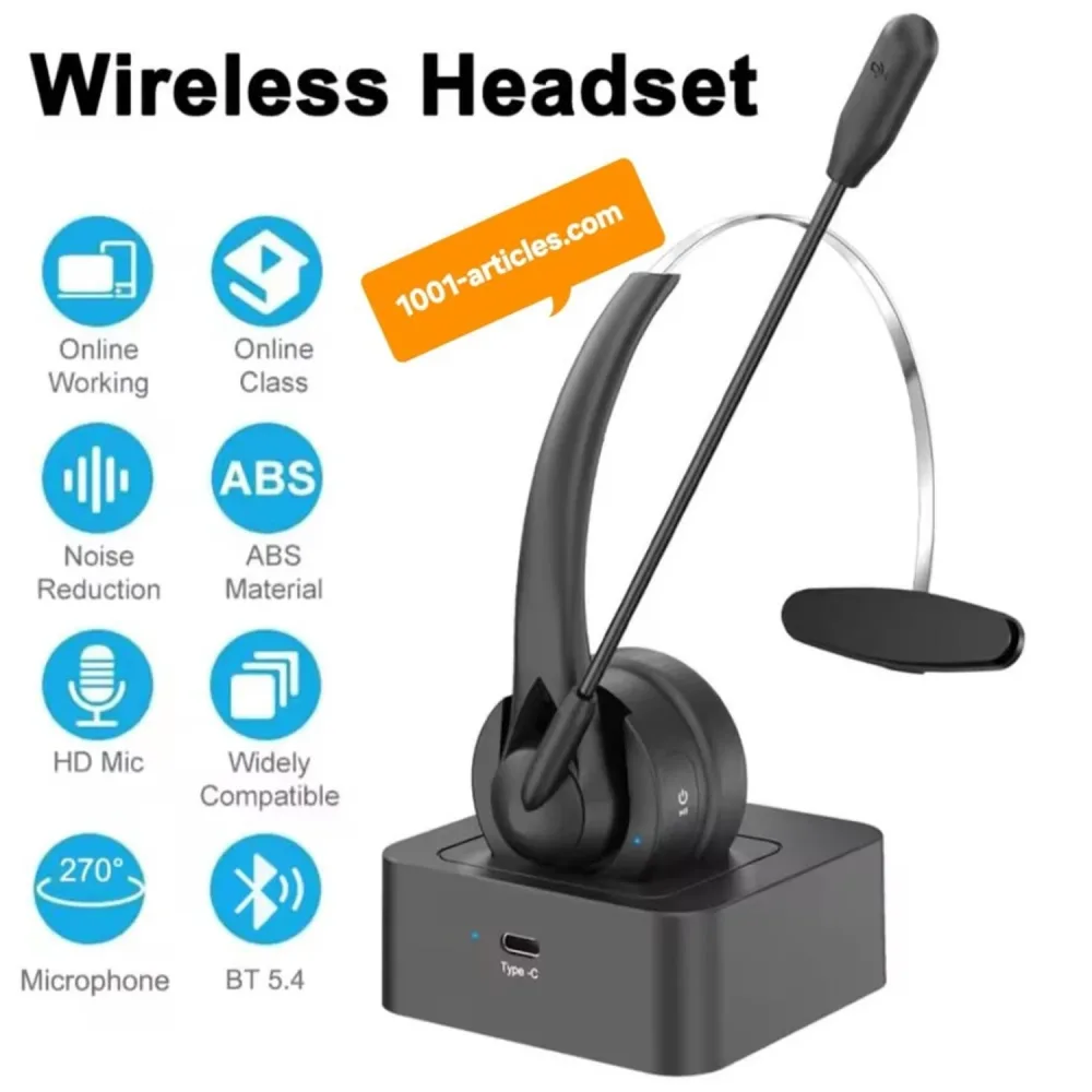 Casque sans fil Bluetooth avec Microphone réglable pour centre d'appels.