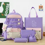 Sac à Dos Multifonctionnel Kawaii Grand Volume Imperméable et Résistant 5Pcs Mauve SACKDS33MV - حقيبة ظهر بعدة قطع بتصميم كاوايي