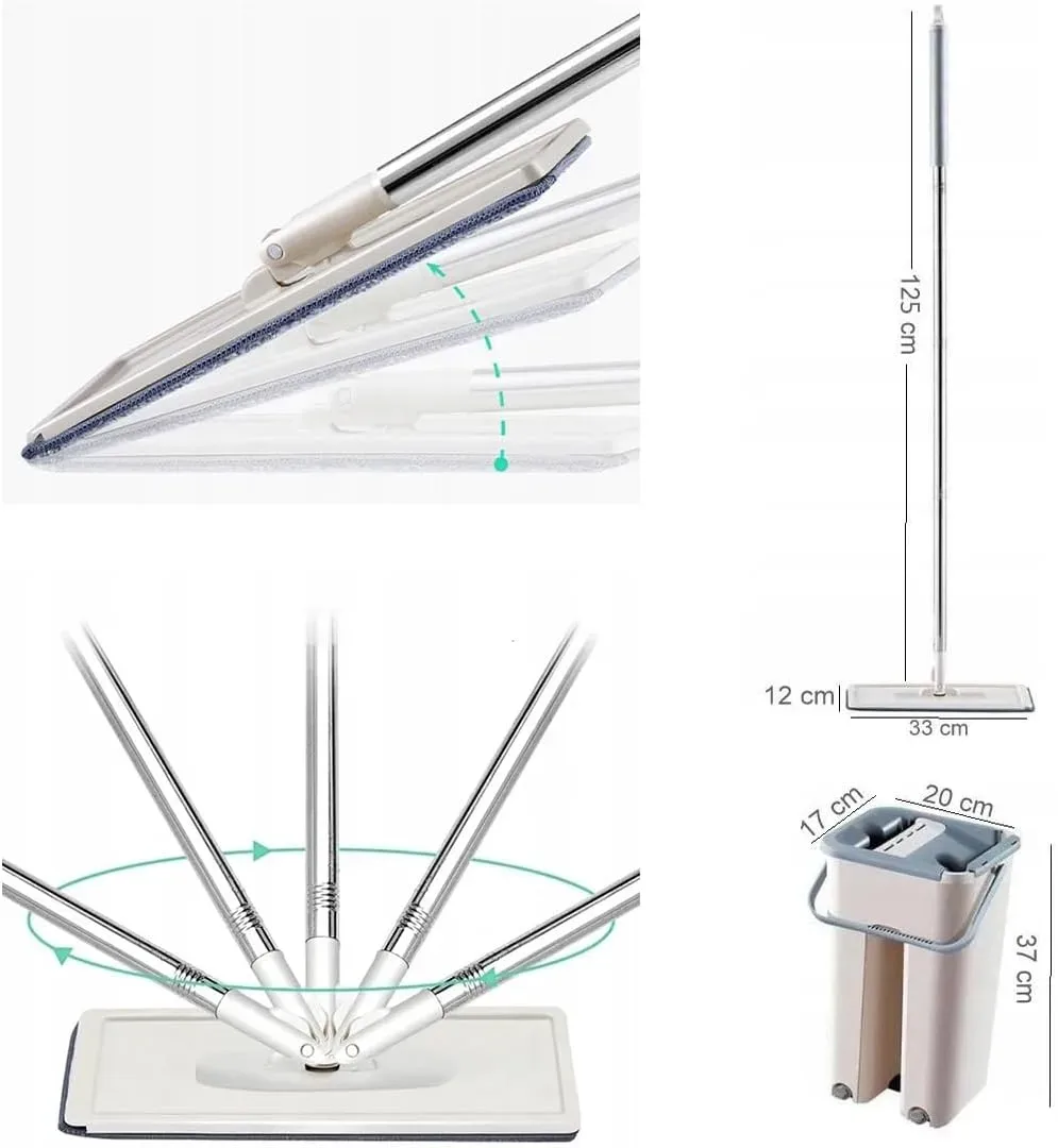 Balai-serpillère plat avec seau à deux compartiments et lingettes en microfibre - ممسحة مايكروفيبر مع دلو بغرفتين للفصل بين الماء النظيف