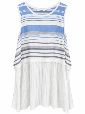 Tunique femme Mango rayée bleu et blanc avec empiècement imprimé – Taille M