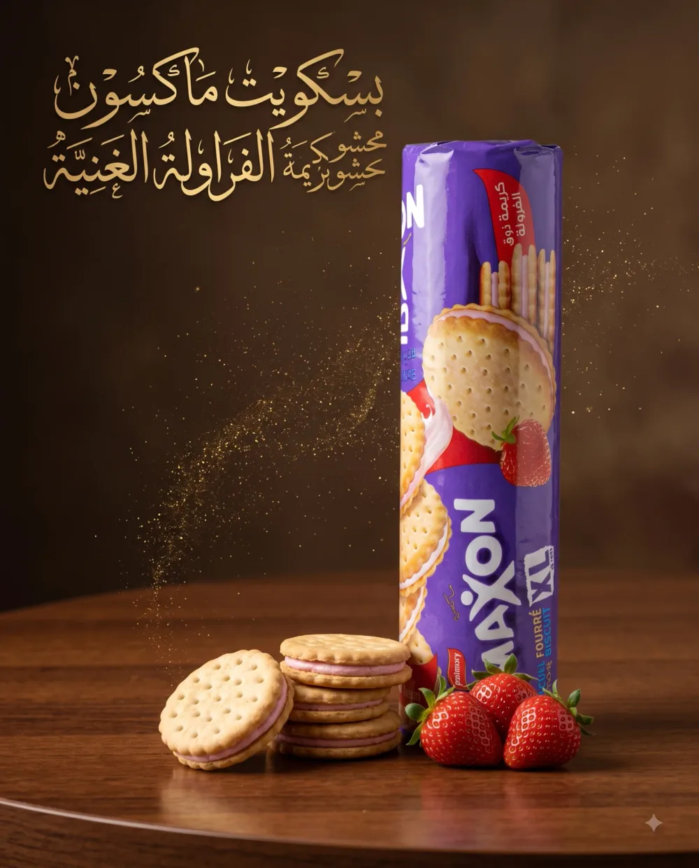 بسكويت محشو بكريمة ذوق الفراولة -ماكسن-