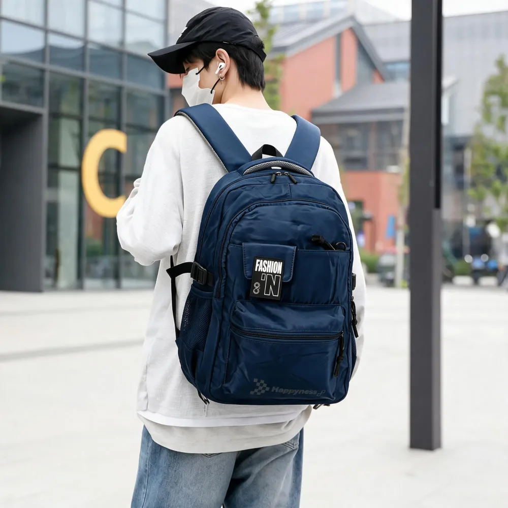 Sac à Dos Multi-Poches et Grand Volume Tissu Résistant Imperméable Style Trendy Bleu SACHM05BL - حقيبة ظهر عصرية متعددة الجيوب