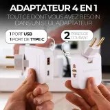 Pack 2 Multiprise Murale Plate Derrière Meuble avec USB – مقبس طاقة