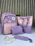 Sac à Dos Multifonctionnel Kawaii Grand Volume Imperméable et Résistant 4Pcs Bleu et Beige SACKDS02B - حقيبة ظهر بعدة قطع بتصميم كاوايي