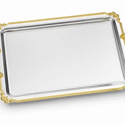 Plateau Rectangulaire de Service Argenté & Doré