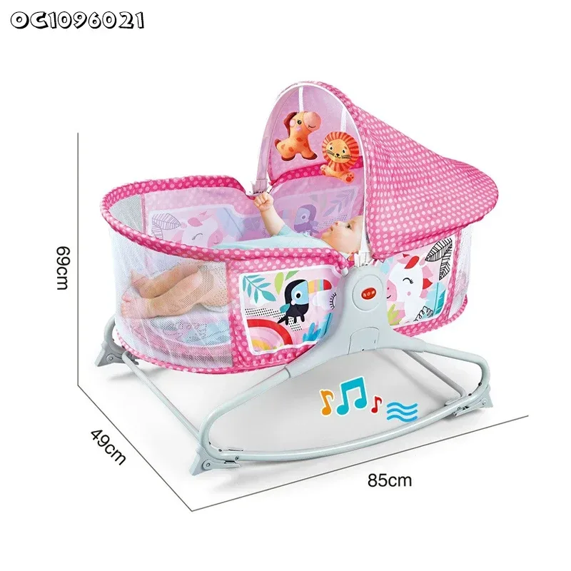 Bassinet Berceau, Lit à bascule avec tapis 2en1, sons et vibrations pour Bébé - سرير أطفال هزاز مع حصيرة
