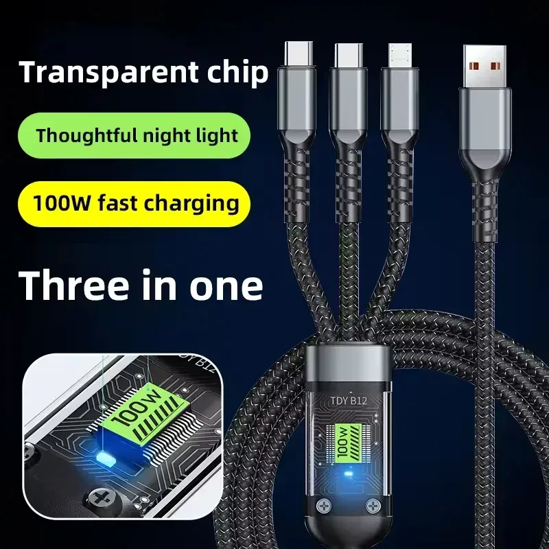 Câble 3-en-1 Charge Rapide avec Affichage LED – Type-C, Lightning & Micro USB