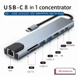 Adaptateur USB 8 en 1, Type C, 4K HDTV, Carte TF SD, Port RG45